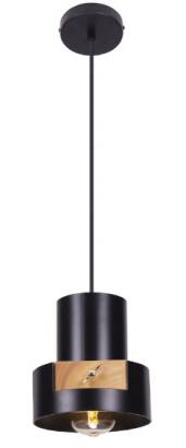 Maxlight C-Linder P0349 lampa wisząca czarna matowa metalowy cylinder element drewniany industrialna 1x40W E27 16,5cm