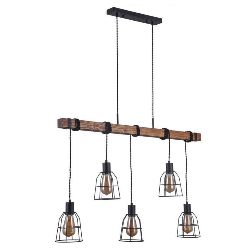 Italux Reda PND-4793-5-L lampa wisząca czarny mat stal drewno klosze koszyk 100cm IP20 5xE27 40W