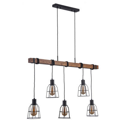 Italux Reda PND-4793-5-L lampa wisząca czarny mat stal drewno klosze koszyk 100cm IP20 5xE27 40W