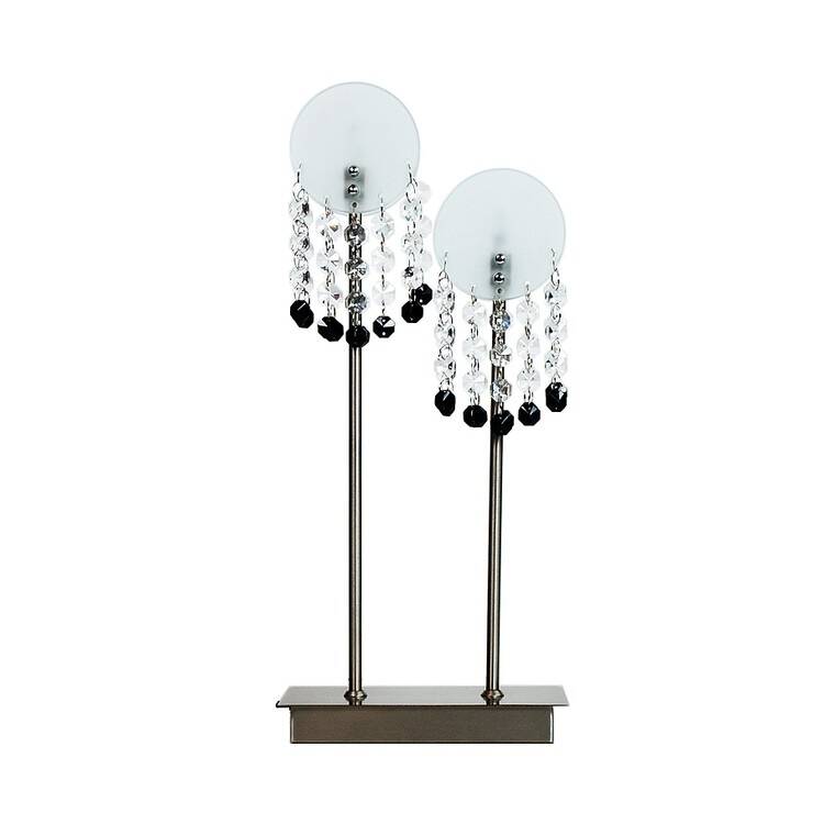 Candellux LUXOR 42-02801 lampa stołowa nikiel mat klosz szklany z kryształkami  2*20W G4 7 cm