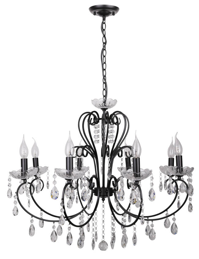 Candellux AURORA 38-73747 żyrandol czarny kryształy 8x40W E14 73cm