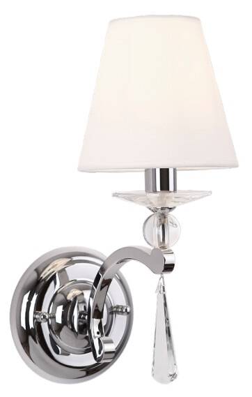 Maxlight Lisbona W0066 kinkiet lampa ścienna elegancka metal chrom biały abażur szklany kryształ 1x40W E14 36cm