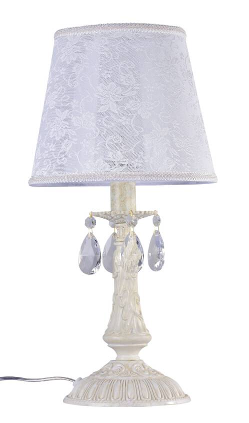 Maytoni Filomena ARM390-00-W lampa stołowa metalowa abażur biały z koronką kryształki 1xE14 40W 46,3 cm