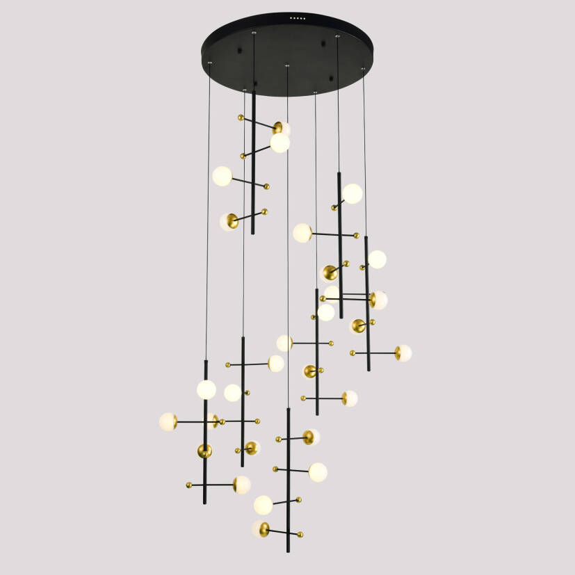 Italux Helmond PND-43883-28 lampa wisząca czarno-złota stalowa klosze szkło biały 81cm IP20 LED