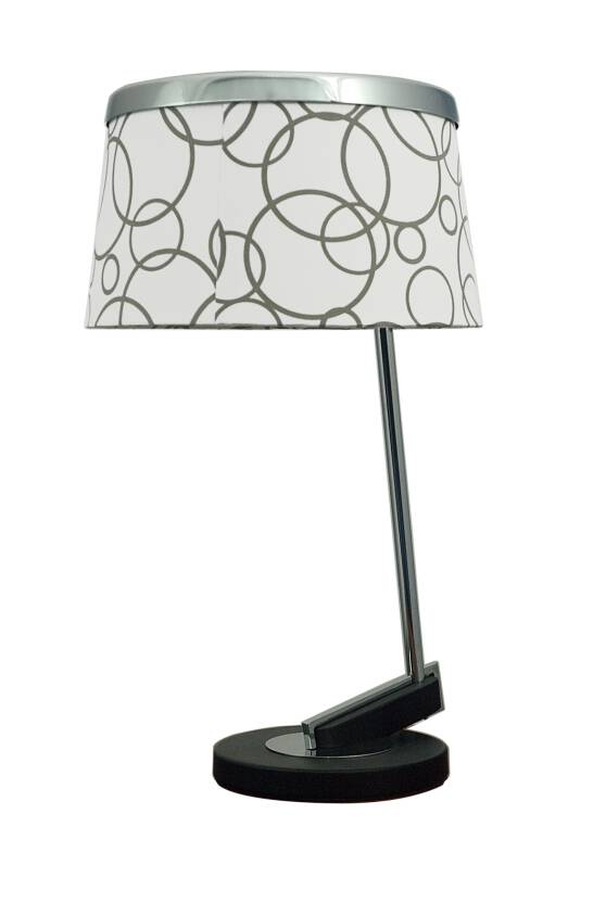 Candellux IMPRESJA 41-45372 lampa stołowa dwukolorowa podstawa chrom abażur biały z metalowym ringiem 1*60W E27 30 cm