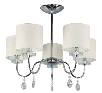 Candellux ESTERA 35-11671 lampa wisząca abażur jasnokremowy 5X40W E14 chrom kryształki 58cm