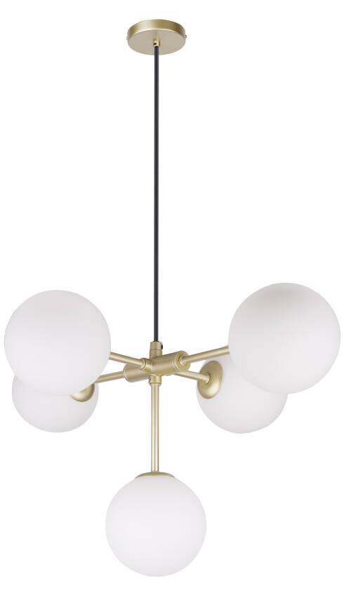 Candellux MATI 35-73778 lampa wisząca metal mosiądz  5 mlecznych kloszy 5X28W G9 55 cm 