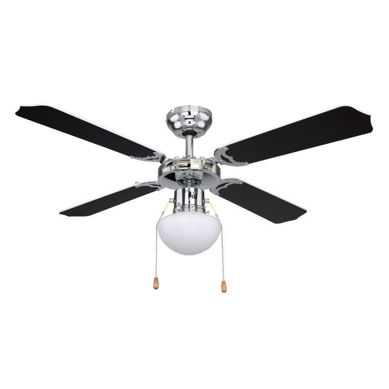 Globo CHAMPION 0309CSW lampowentylator chrom czarny 1xE27 60W silnik 50W 106,6cm