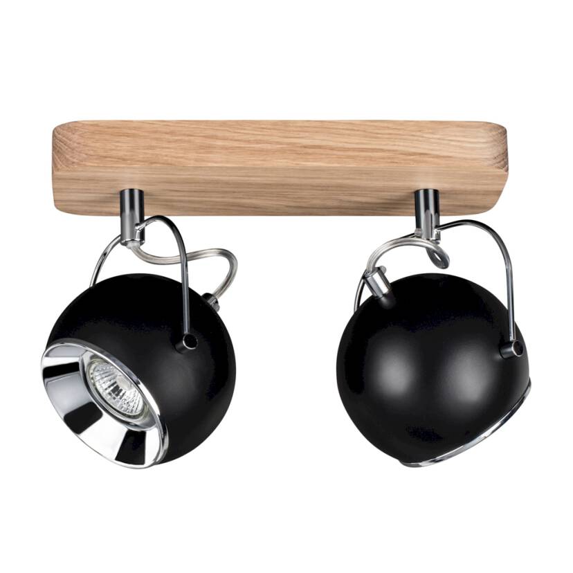 Spot Light 5133274 Ball Wood plafon lampa sufitowa dąb olejowany klosz czarny 2xLED GU10 5W 29cm