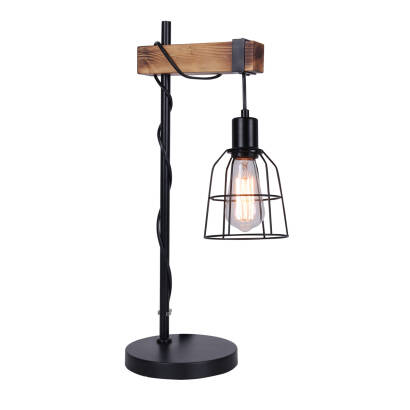 Italux Ponte TB-4290-1 lampa stołowa industrialna czarny metal drewno E27 55cm IP20 