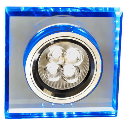 Candellux SS-22 CH/TR+BL 2226934 oprawa do wbudowania stropowa GU10 50W+LED SMD 2,1W NIEBIESKI 230V chrom oczko sufitowe kwadratowa szkło transparentne min.6,2cm