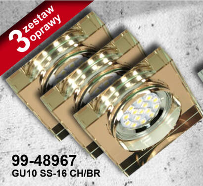 Candellux SS-16 CH/BR 99-48967 oprawy do wbudowania zestaw trzech opraw 3X3W GU10 LED z żarówką kwadratowa szkło brązowe min 6,4cm