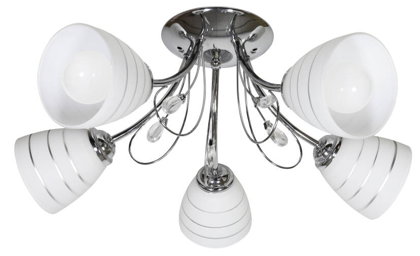 Candellux SIMPLI 35-63854 lampa wisząca klosz biały z paskiem 5x40W E27 chrom z kryształkami 54cm